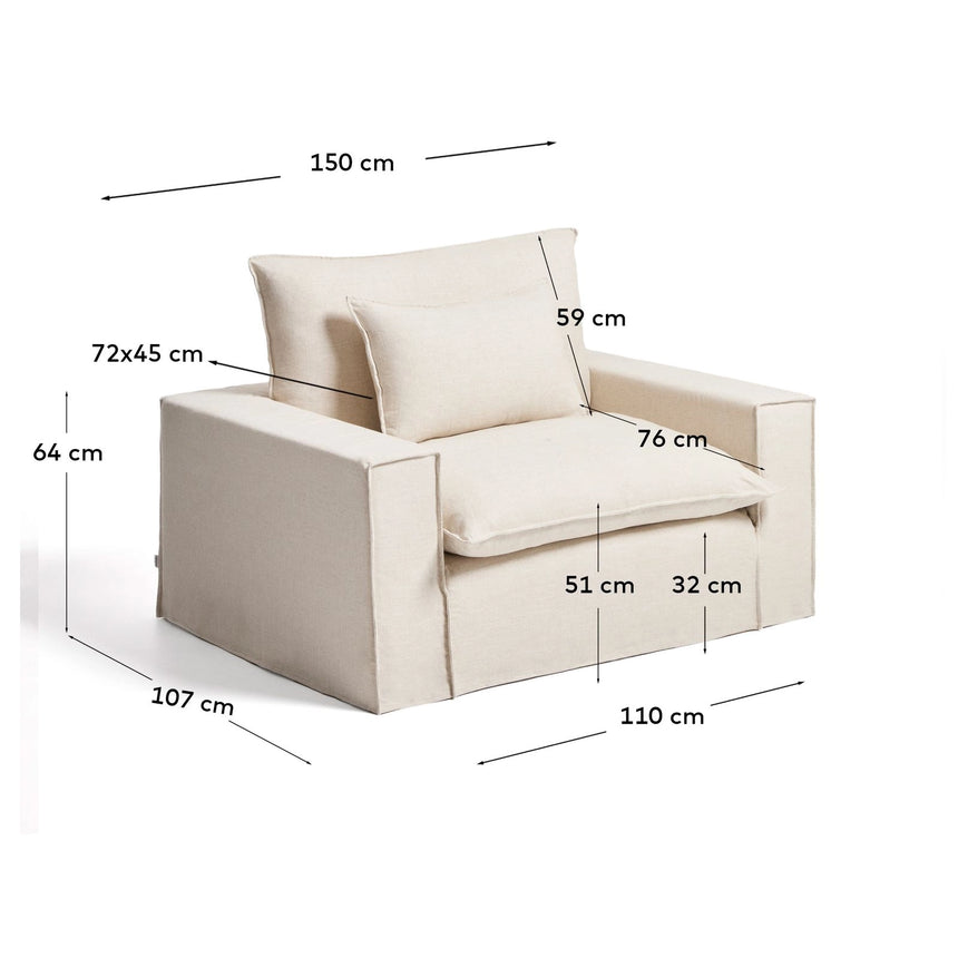 Sessel Anarela mit abnehmbarem Bezug aus Leinen und Viskose in Beige, 150 cm, FSC Mix Credit von Kave Home – Bild 3