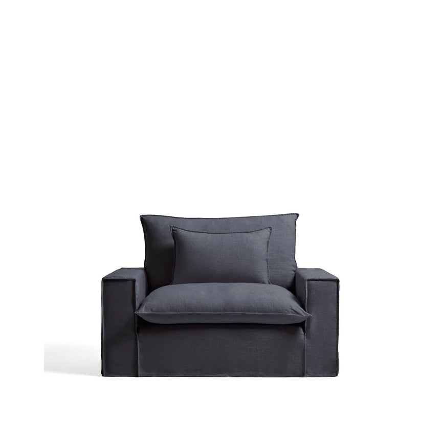 Sessel Anarela mit abnehmbarem Bezug aus Leinen und Viskose in Dunkelgrau, 150 cm, FSC Mix Credit von Kave Home – Bild 1