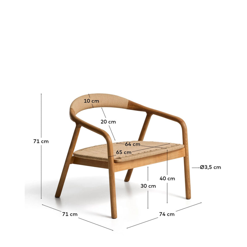 Sessel Derile aus massivem Eichenholz mit Finish in natürlichem Farbton und beigem Papierseil 100% FSC von Kave Home – Bild 2