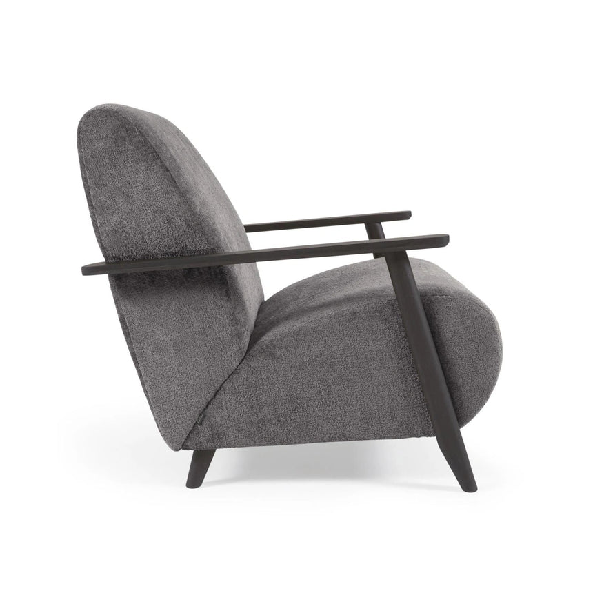 Sessel Meghan aus grauer Chenille und Holz mit Wenge-Finish von Kave Home – Bild 5