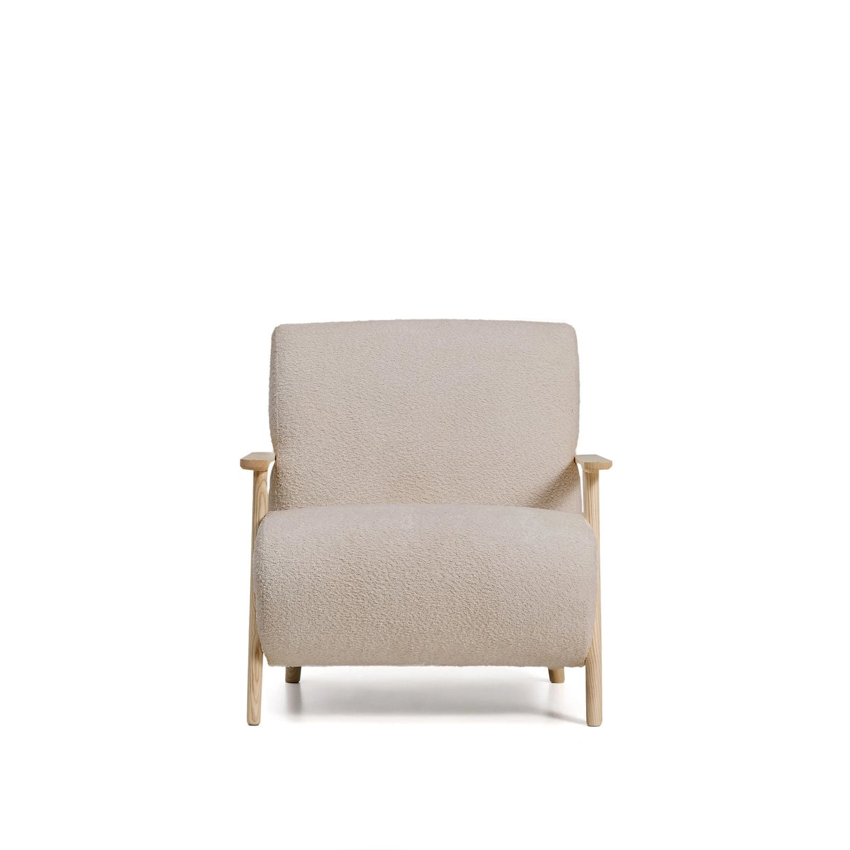 Sessel Meghan in beigem, schwer entflammbarem Lammfellimitat mit massivem Eschenholz mit naturfarbenem Finish, FSC Mix Credit von Kave Home – Produktbild 5