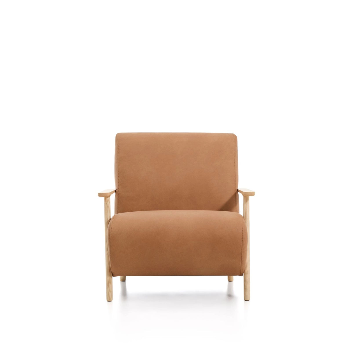 Sessel Meghan in braunem Leder mit massivem Eschenholz mit naturfarbenem Finish, FSC Mix Credit von Kave Home – Produktbild 7