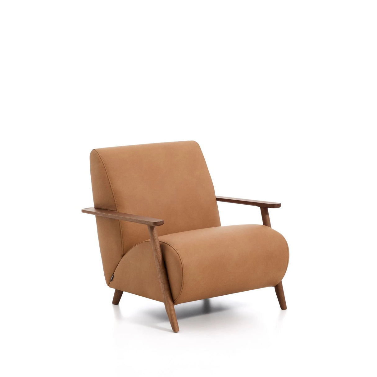 Sessel Meghan in braunem Leder mit massivem Eschenholz mit nussbaumfarbenem Finish, FSC Mix Credit von Kave Home – Produktbild 1