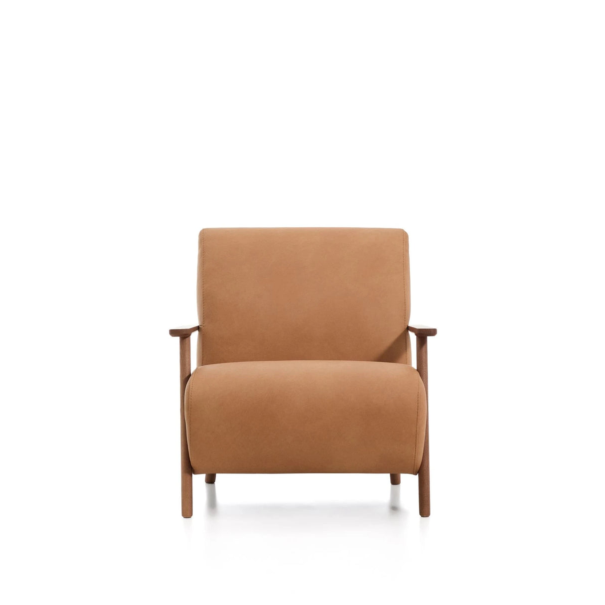 Sessel Meghan in braunem Leder mit massivem Eschenholz mit nussbaumfarbenem Finish, FSC Mix Credit von Kave Home – Produktbild 10