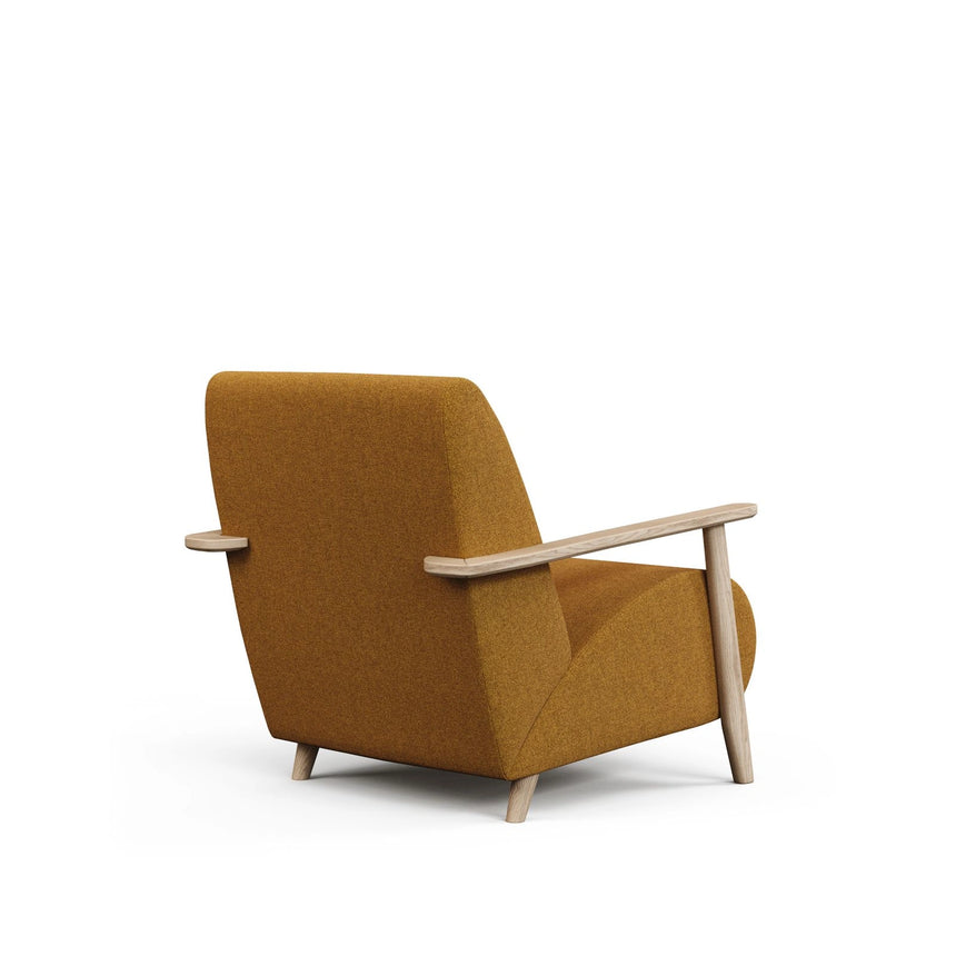 Sessel Meghan in schwer entflammbarem Lammfellimitat in Senfgelb mit massivem Eschenholz mit Natur-Finish, FSC Mix Credit von Kave Home – Produktbild 5