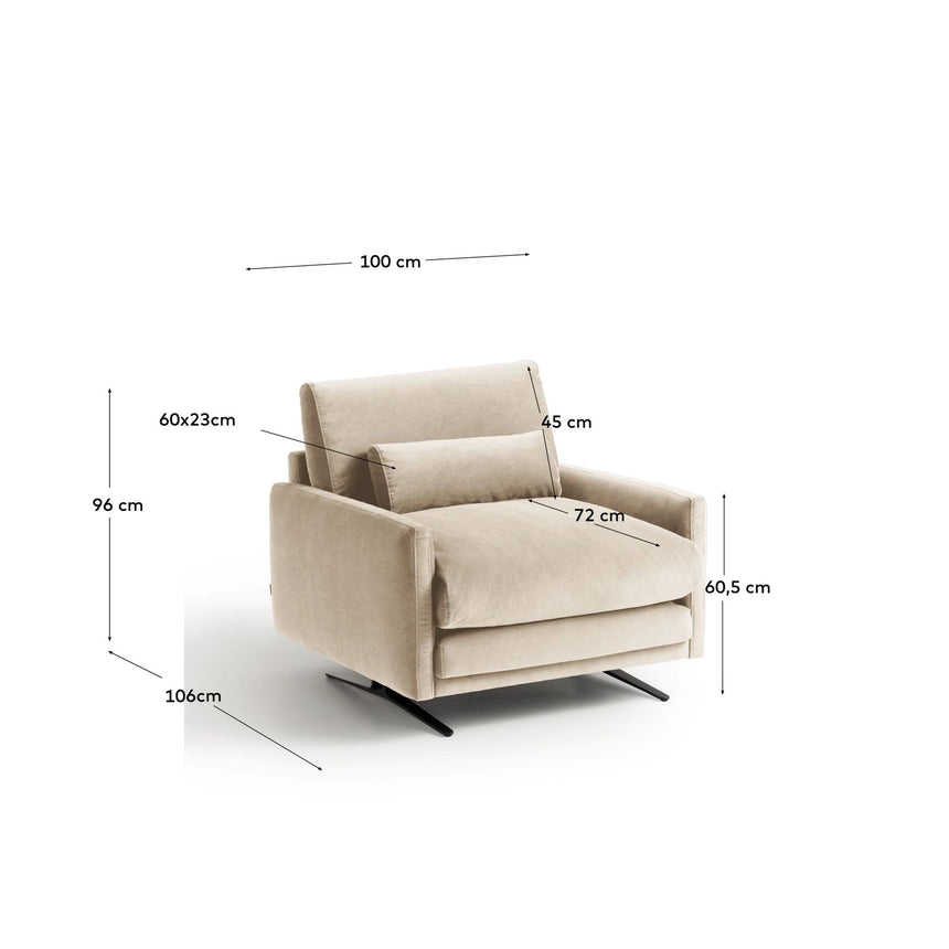 Sessel Veliro mit perlfarbenem Samt und Stahlbeinen mit schwarzem Finish FSC Mix Credit von Kave Home – Bild 3