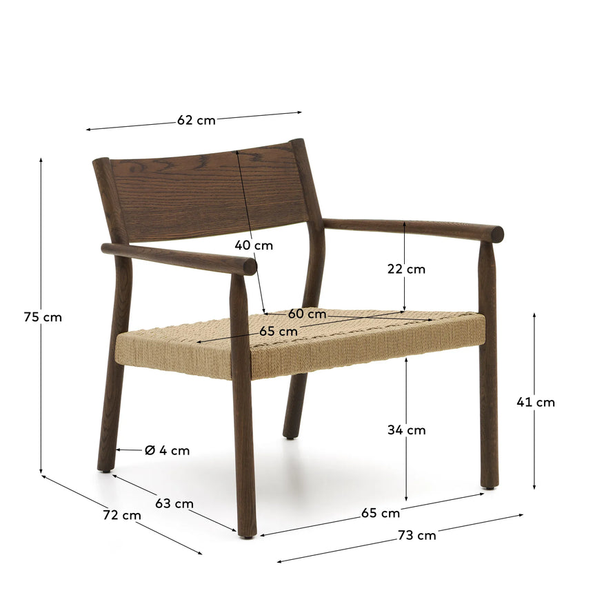Sessel Yalia massives Eichenholz mit Nussholz-Finish und Sitz aus Papierseil FSC 100% von Kave Home – Produktbild 2