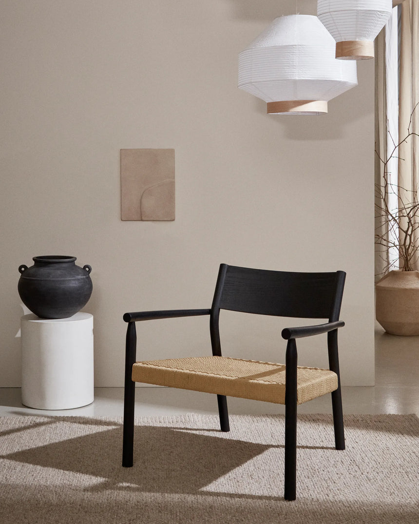 Sessel Yalia massives Eichenholz mit Nussholz-Finish und Sitz aus Papierseil FSC 100% von Kave Home – Produktbild 4