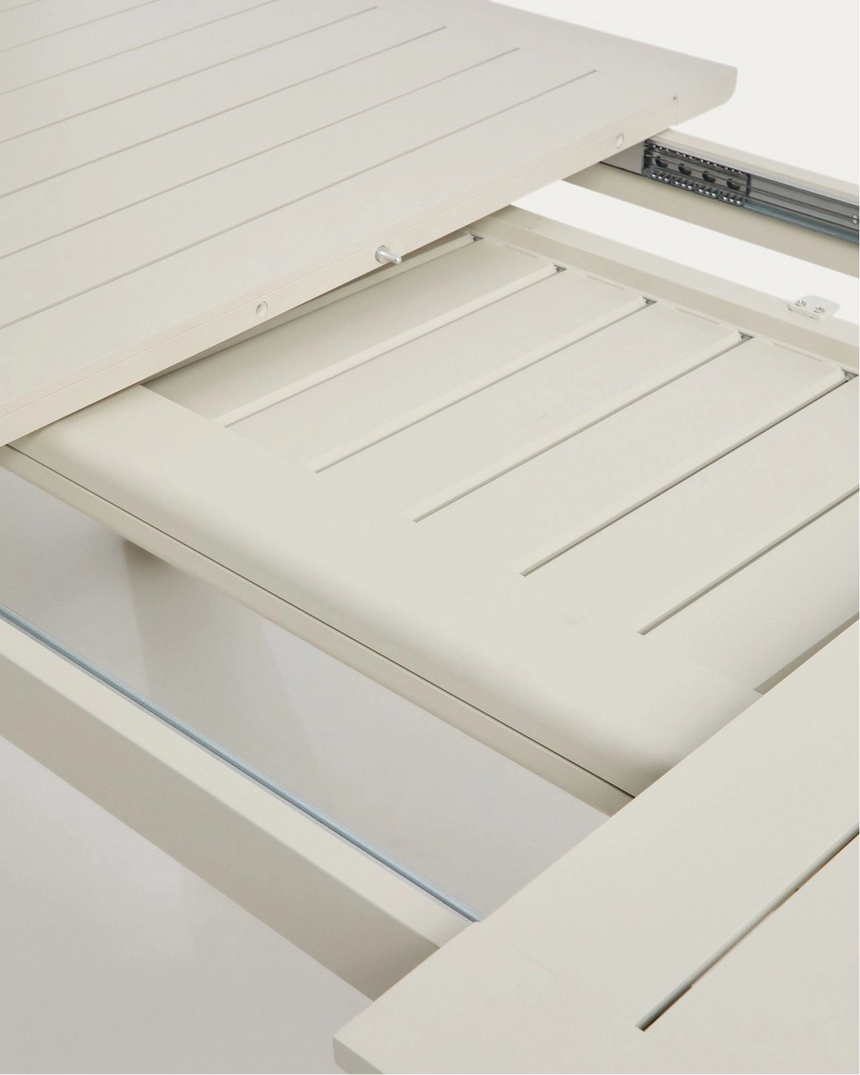 Set Ausziehtisch Livorno aus Aluminium in Ecru, Beine in Holzoptik, 6 Stühle Alimia aus Aluminium in Ecru und Synthetikseil Beige, 233 (350) x 100 cm von Kave Home – Bild 5