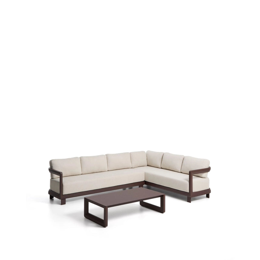 Set Nerano in Beige mit 5-Sitzer-Ecksofa und Couchtisch aus gehärtetem Glas und Aluminium von Kave Home – Bild 1
