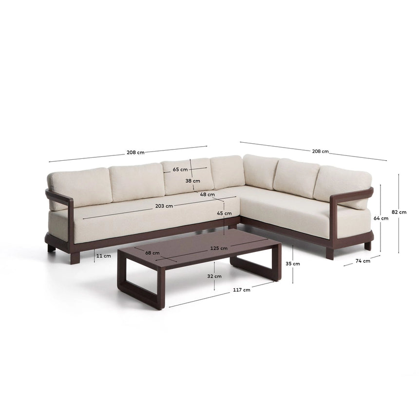 Set Nerano in Beige mit 5-Sitzer-Ecksofa und Couchtisch aus gehärtetem Glas und Aluminium von Kave Home – Bild 3