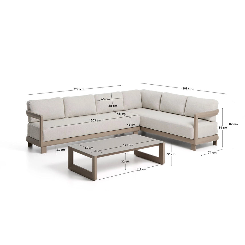 Set Nerano mit 5-Sitzer-Ecksofa und Couchtisch aus gehärtetem Glas und Aluminium in Taupe von Kave Home – Bild 5