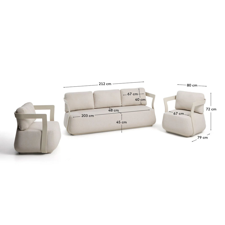 Set Tamaris mit 3-Sitzer-Sofa und 2 Sesseln aus Aluminium in Ecru von Kave Home – Bild 3
