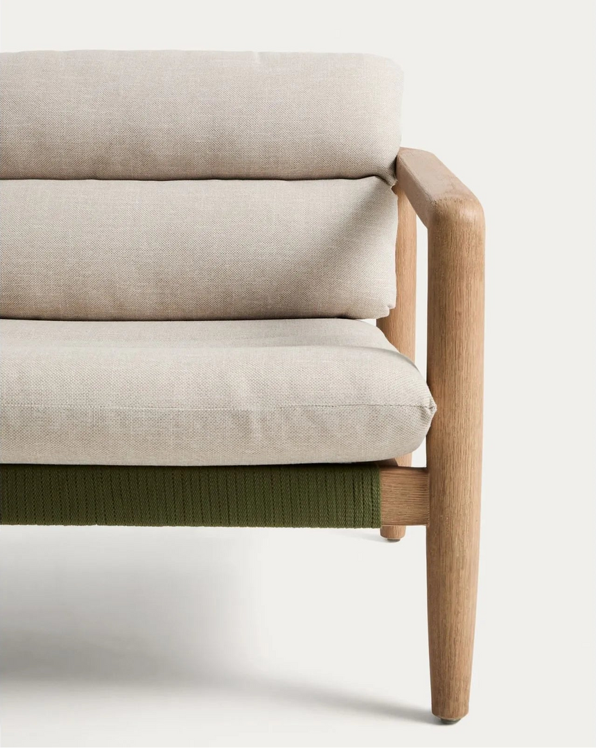 Set mit 2 Sesseln Menfi aus Akazienholz und grünem Seil und Couchtisch Dandara aus Stahl, Seil und Akazienholz FSC 100 % Ø60 cm von Kave Home – Bild 3