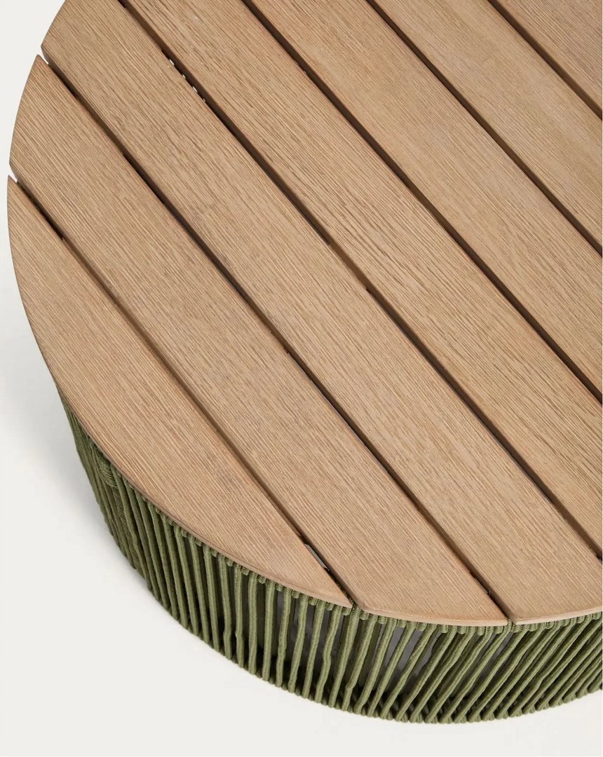 Set mit 2 Sesseln Menfi aus Akazienholz und grünem Seil und Couchtisch Dandara aus Stahl, Seil und Akazienholz FSC 100 % Ø60 cm von Kave Home – Bild 4
