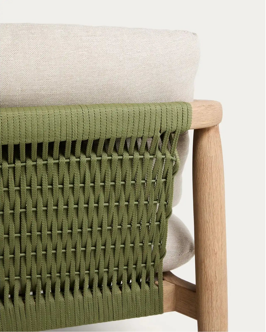 Set mit 2 Sesseln Menfi aus Akazienholz und grünem Seil und Couchtisch Dandara aus Stahl, Seil und Akazienholz FSC 100 % Ø60 cm von Kave Home – Bild 7