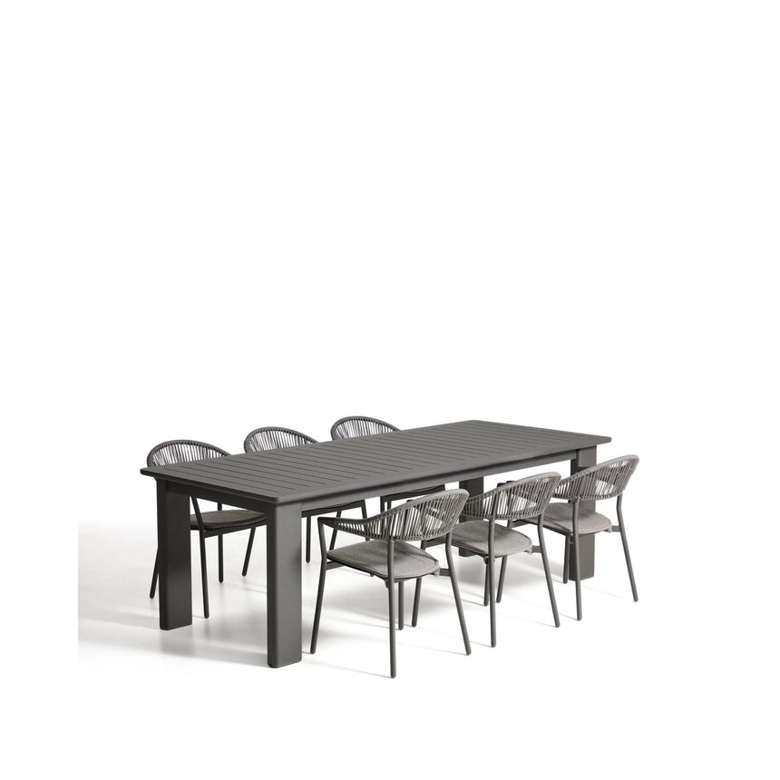 Set mit Ausziehtisch Livorno aus Aluminium in Graphit und 6 Stühlen Alimia aus Aluminium in Graphit und Synthetikseil in Grau, 233 (350) x 100 cm von Kave Home – Bild 2