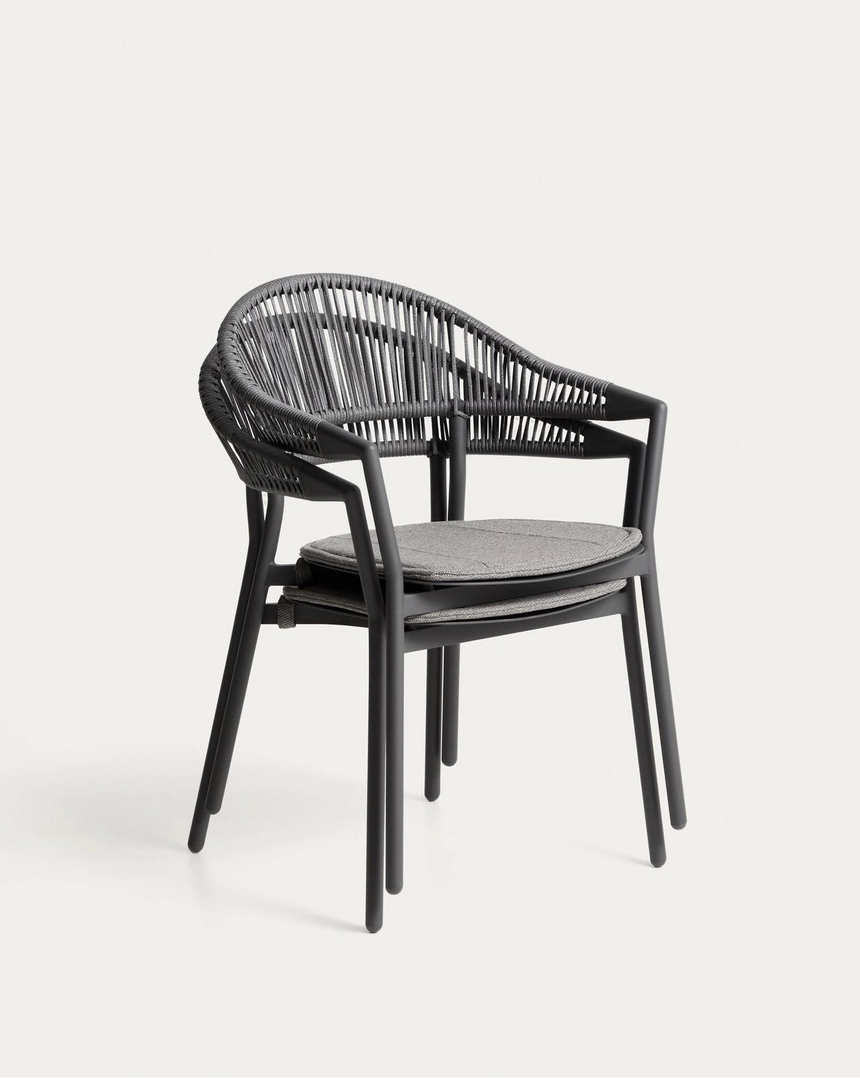 Set mit Ausziehtisch Livorno aus Aluminium in Graphit und 6 Stühlen Alimia aus Aluminium in Graphit und Synthetikseil in Grau, 233 (350) x 100 cm von Kave Home – Bild 4