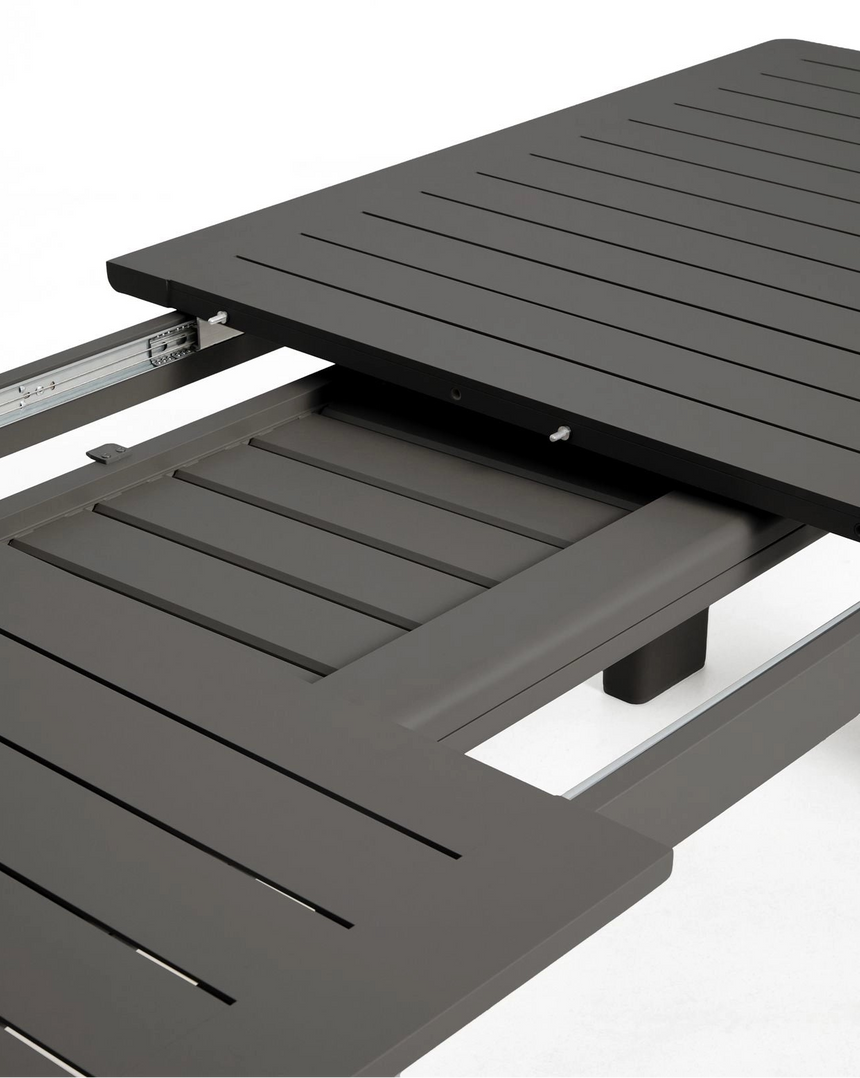 Set mit Ausziehtisch Livorno aus Aluminium in Graphit und 6 Stühlen Alimia aus Aluminium in Graphit und Synthetikseil in Grau, 233 (350) x 100 cm von Kave Home – Bild 5