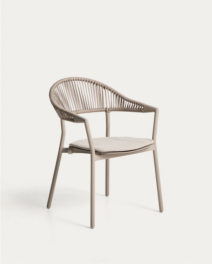 Set mit Ausziehtisch Livorno aus Aluminium in Taupe und 6 Stühlen Alimia aus Aluminium in Taupe und Synthetikseil in Braun, 233 (350) x 100 cm von Kave Home – Bild 4