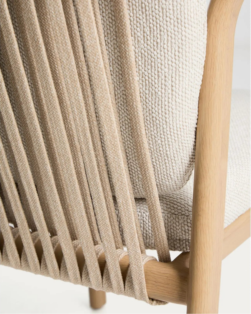 Set mit Tisch Mirtia aus Aluminium Holzoptik und gesintertem Stein Ecru und 6 Stühlen Sirte aus Aluminium Holzoptik und Seil Ecru, Ø 148 cm von Kave Home – Bild 6