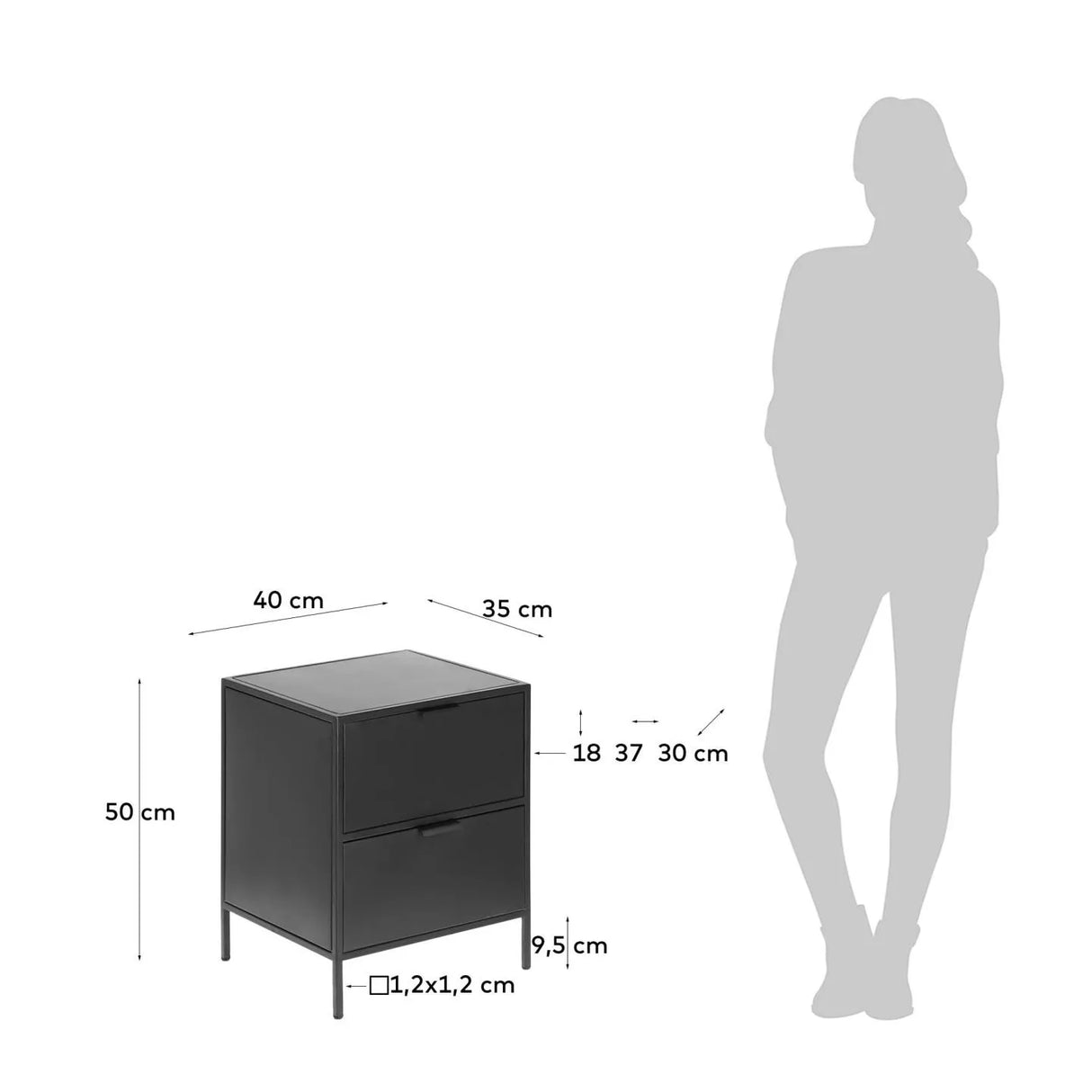 Shantay Nachttisch 40 x 50 cm aus Stahl mit schwarzem Finish von Kave Home – Produktbild 8