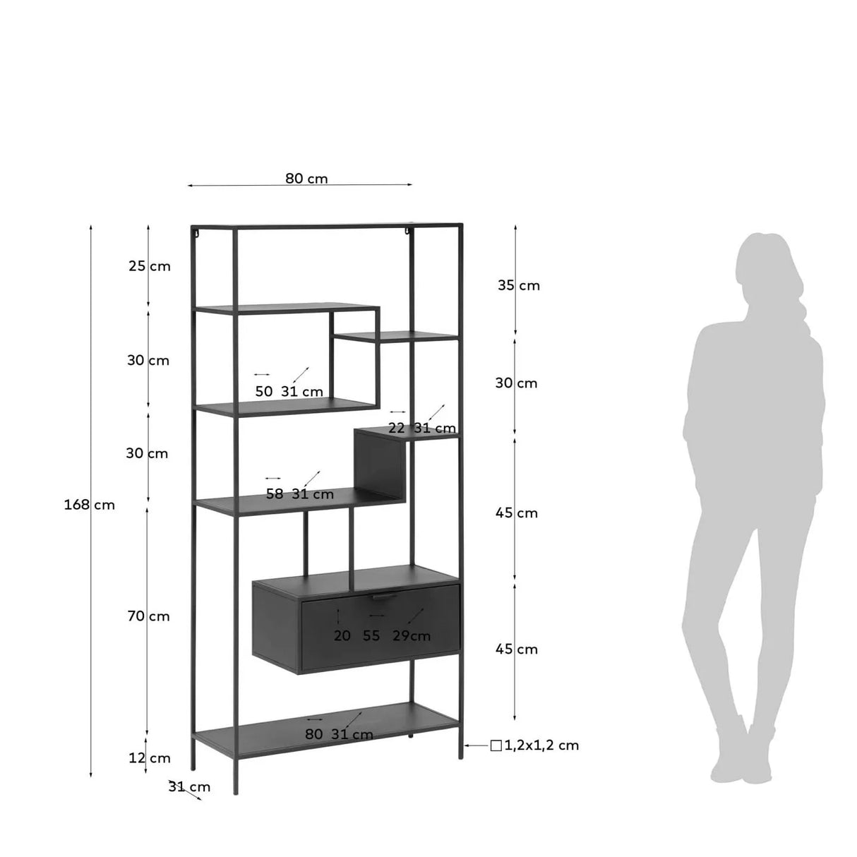 Shantay Regal aus Stahl mit schwarzem Finish 80 x 168 cm von Kave Home – Produktbild 4
