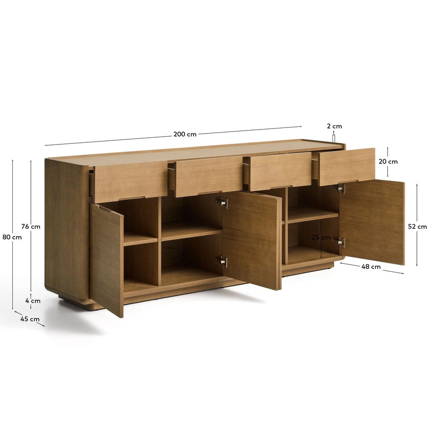 Sideboard Arelida aus Furnier sowie Massivholz aus Eiche mit hellbraunem Finish 200 x 80 cm von Kave Home – Bild 4
