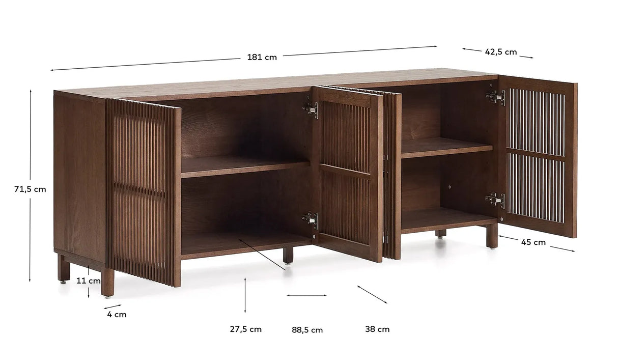Sideboard Beyla aus Furnier und Massivholz aus Esche mit nussbaumfarbenem Finish 181 x 71,5 cm FSC 100% - ZEN ZONE Furniture