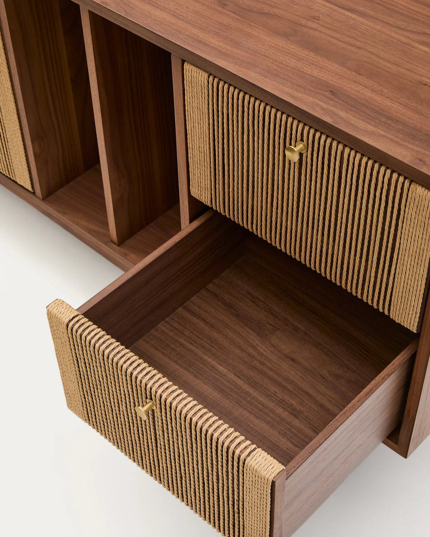 Sideboard Elan 2 Türen 2 Schubladen massives Nussholz und Furnier Seil 180x73cm FSC Mix Credit von Kave Home – Produktbild 5