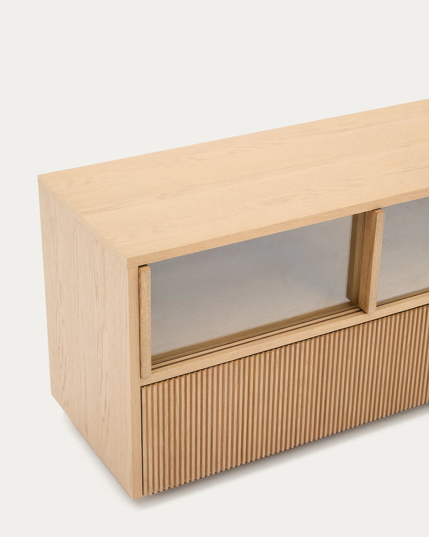 Sideboard Helvine 4 Türen 2 Schubladen Eichenfurnier gehärtetes Glas 200 x 54 cm FSC 100% von Kave Home – Produktbild 2