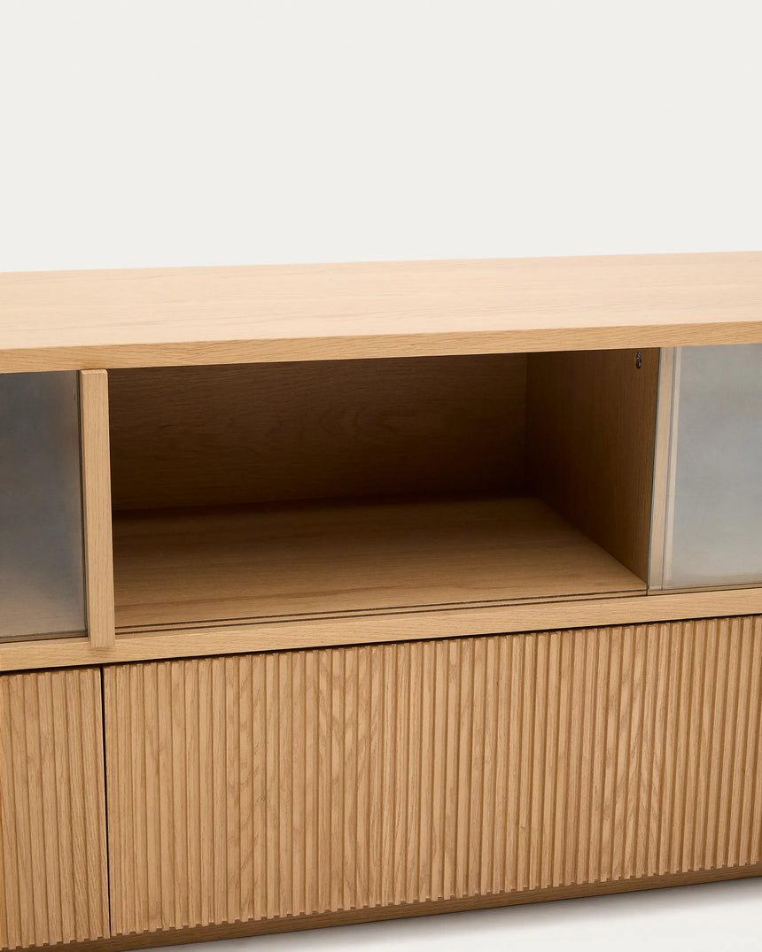 Sideboard Helvine 4 Türen 2 Schubladen Eichenfurnier gehärtetes Glas 200 x 54 cm FSC 100% von Kave Home – Produktbild 4