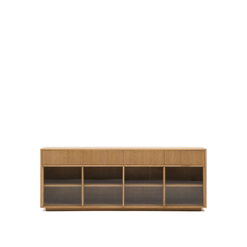 Sideboard Helvine 4 Türen 4 Schubladen Eichenfurnier und gehärtetes Glas 200 x 80 cm FSC 100% von Kave Home – Bild 1