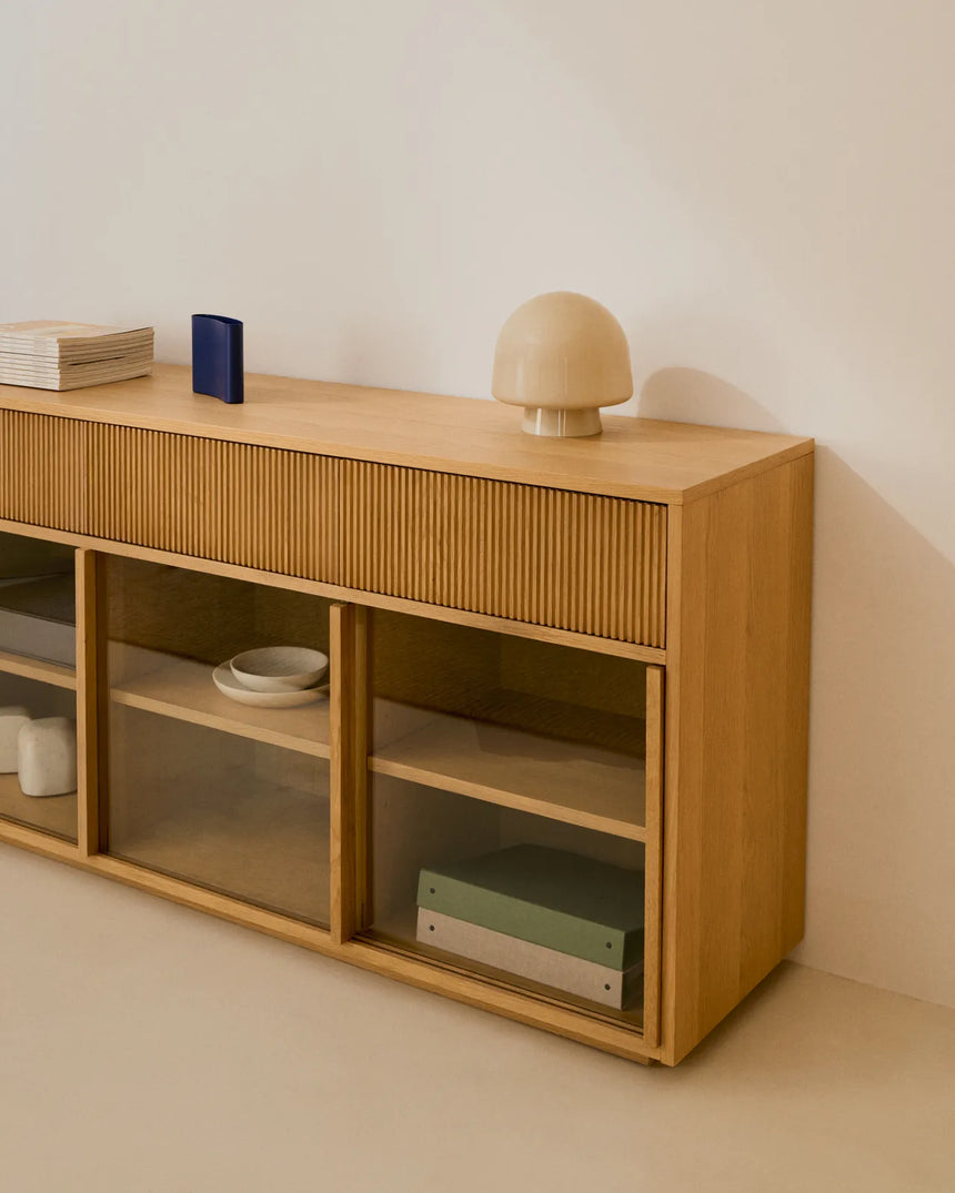 Sideboard Helvine 4 Türen 4 Schubladen Eichenfurnier und gehärtetes Glas 200 x 80 cm FSC 100% von Kave Home – Bild 3