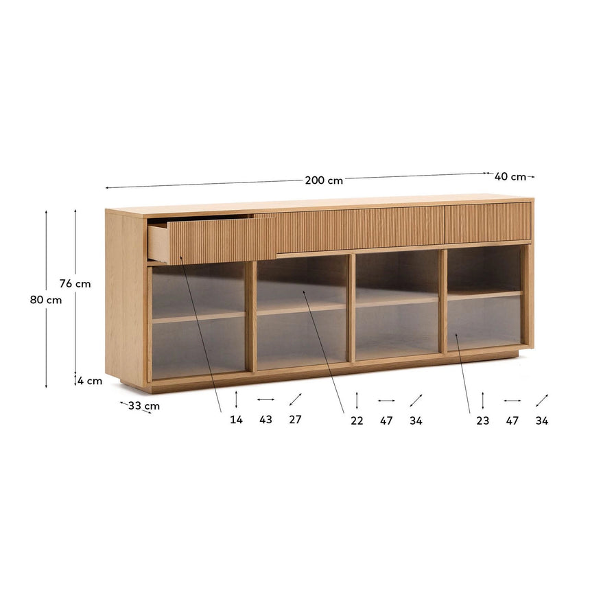 Sideboard Helvine 4 Türen 4 Schubladen Eichenfurnier und gehärtetes Glas 200 x 80 cm FSC 100% von Kave Home – Bild 4