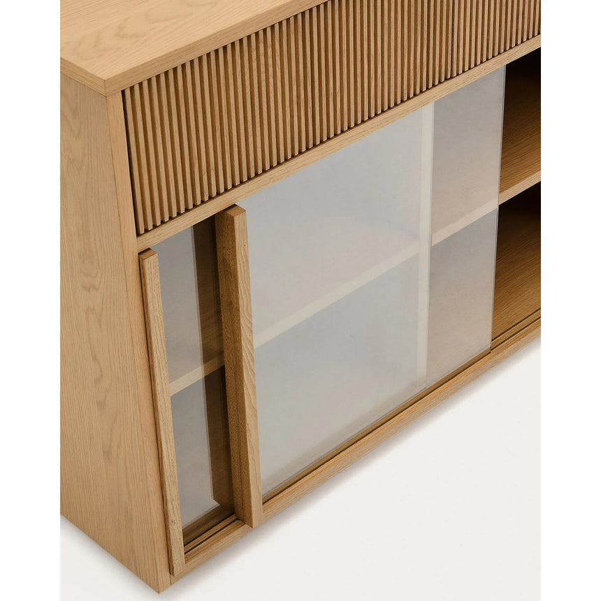 Sideboard Helvine 4 Türen 4 Schubladen Eichenfurnier und gehärtetes Glas 200 x 80 cm FSC 100% von Kave Home – Bild 7