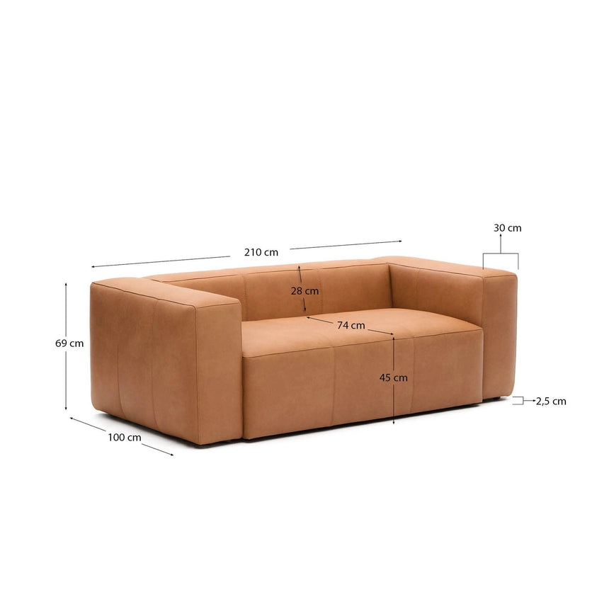 Sofa Blok aus braunem Leder 2-Sitzer 210 cm von Kave Home – Produktbild 3