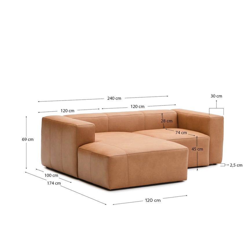 Sofa Blok aus braunem Leder 2-Sitzer Chaiselongue links 240 cm von Kave Home – Produktbild 2
