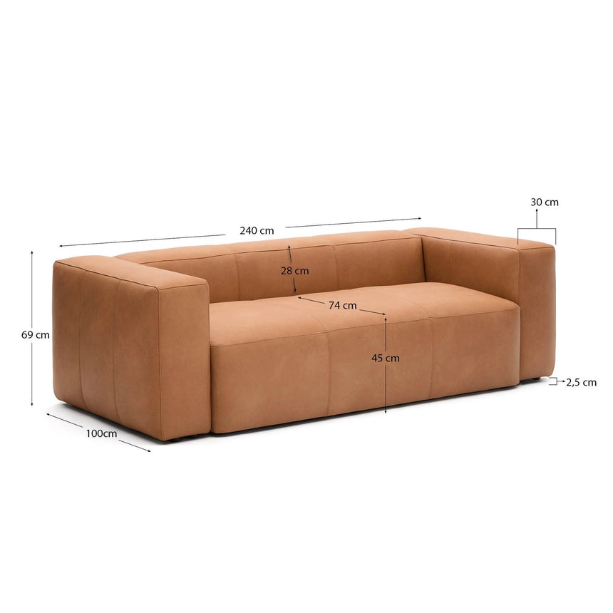 Sofa Blok aus braunem Leder 3-Sitzer 240 cm von Kave Home – Produktbild 3