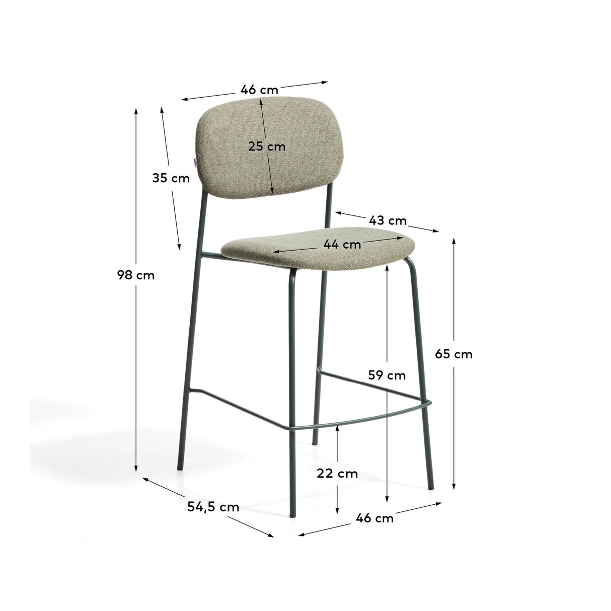 Stapelbarer Hocker Meli mit grüner Chenille und Beinen aus grünem Metall, FSC Mix Credit, 65 cm von Kave Home – Bild 4