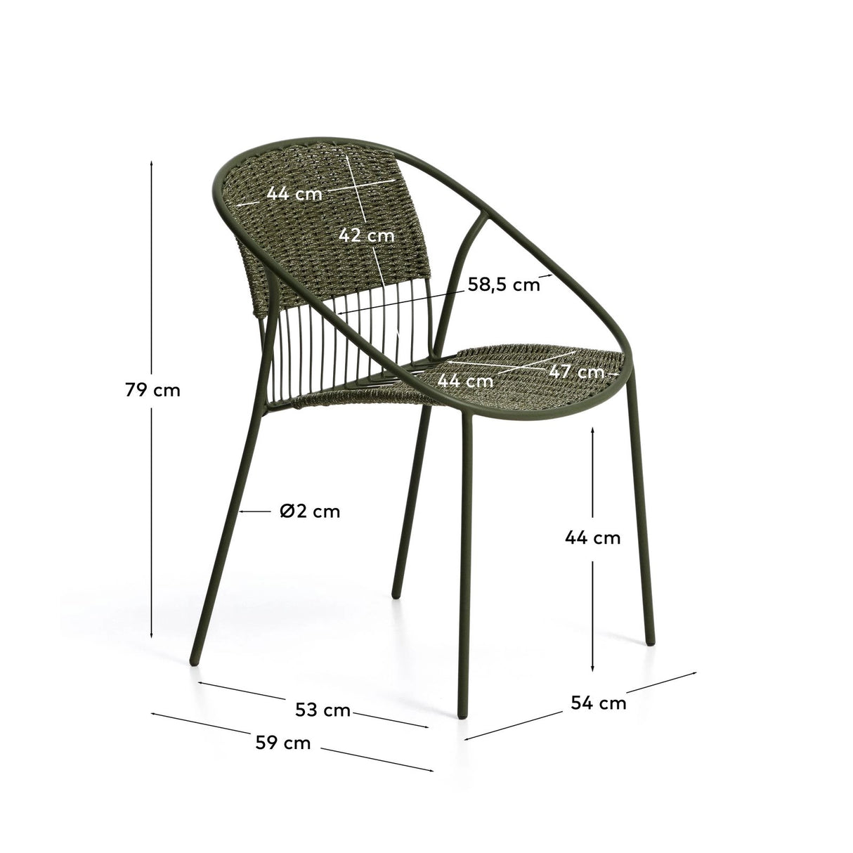 Stapelbarer Stuhl Atrani aus verzinktem Stahl und grünem Seil von Kave Home – Bild 4
