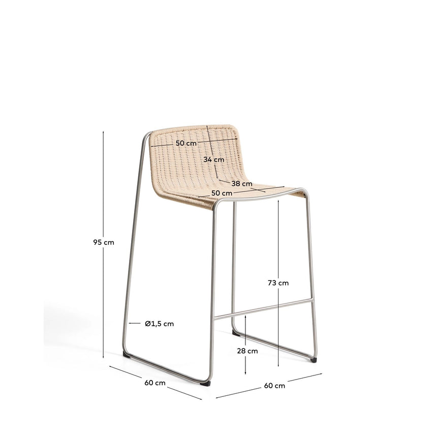 Stapelhocker Tavari aus beigefarbenem Synthetikseil und Edelstahl in gebürsteter Optik, 75 cm von Kave Home – Bild 5