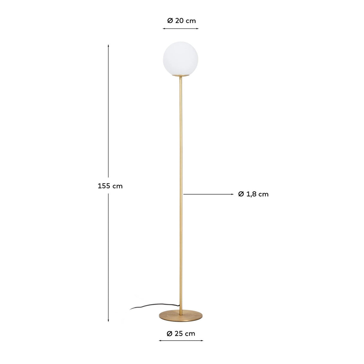 Stehlampe Brisia aus Metall mit gebürstetem Messing-Finish und einer mattierten Glaskugel Ø 25 cm von Kave Home – Produktbild 3