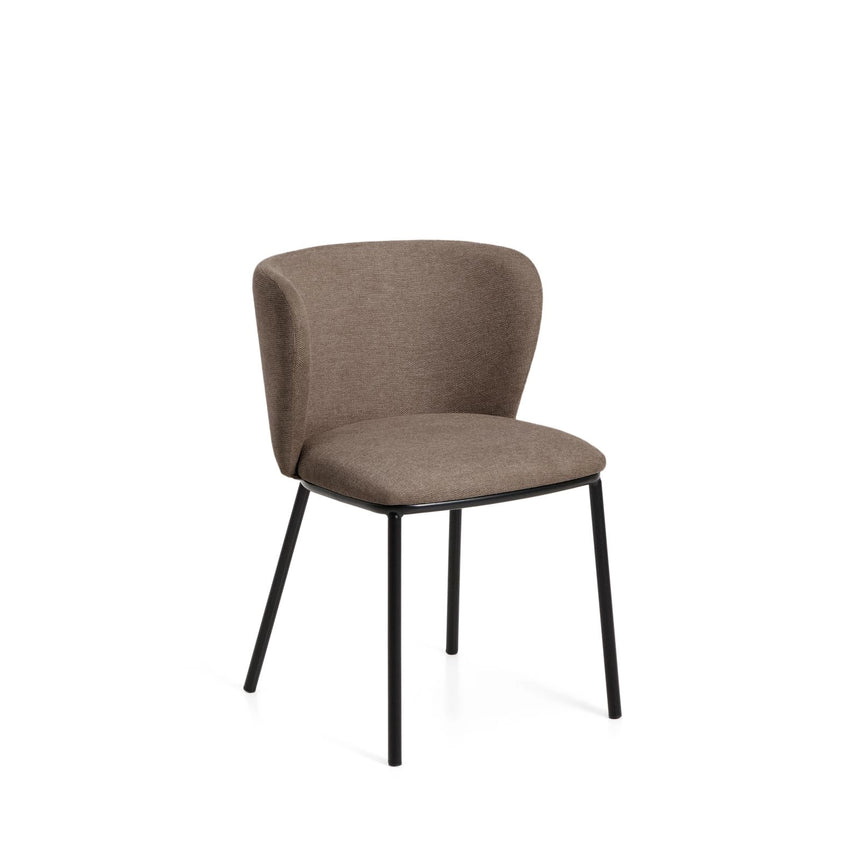 Stuhl Ciselia flammhemmend hellbraune Chenille und Stahlbeinen mit schwarzem Finish, FSC Mix Credit von Kave Home – Bild 1
