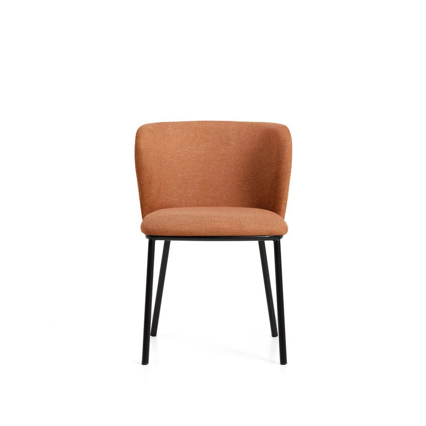 Stuhl Ciselia flammhemmend terrakottafarbener Chenille mit Stahlbeinen mit schwarzem Finish, FSC Mix Credit von Kave Home – Bild 6