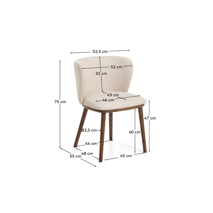 Stuhl Ciselia in beiger Chenille mit Beinen aus massivem Eschenholz mit walnussholzfarbenem Finish, FSC Mix Credit von Kave Home – Bild 4