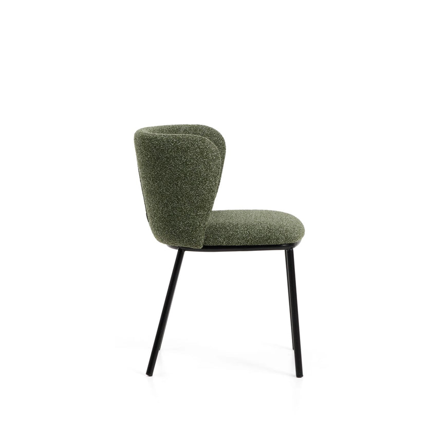 Stuhl Ciselia in dicker, dunkelgrüner Chenille mit Stahlbeinen mit schwarzem Finish, FSC Mix Credit von Kave Home – Bild 5