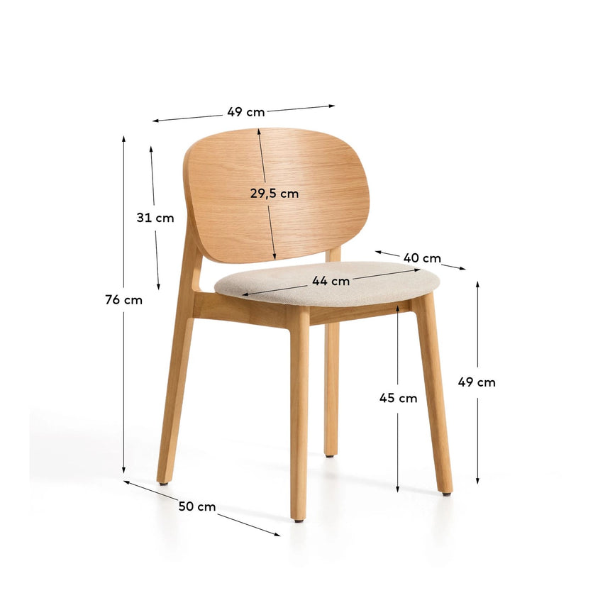 Stuhl Ludara aus Eichenfurnier mit beiger Chenille von Kave Home – Bild 3