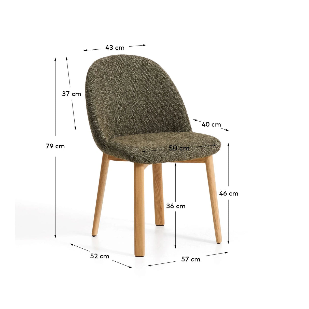 Stuhl Meila mit grüner Chenille und Beinen aus massivem Eschenholz mit naturfarbenem Finish von Kave Home – Bild 2