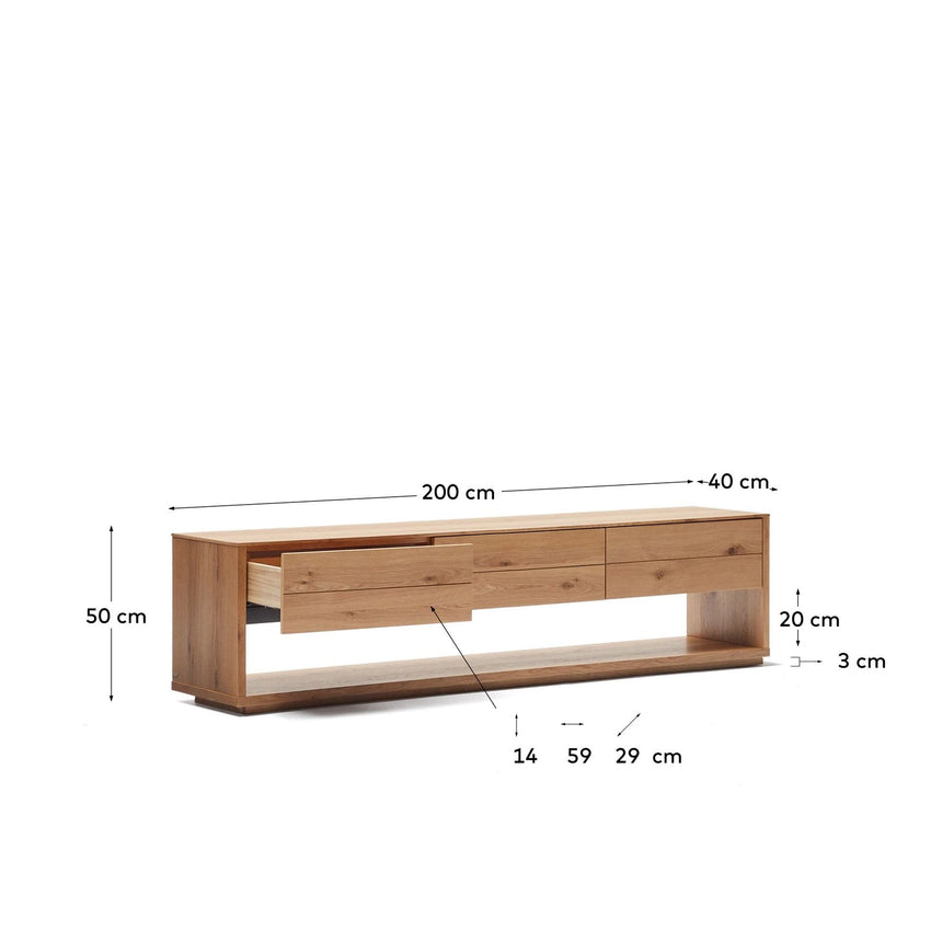 TV-Möbel Alguema 3 Schubladen in Eichenfurnier mit natürlichem Finish 200 x 51 cm von Kave Home – Bild 4